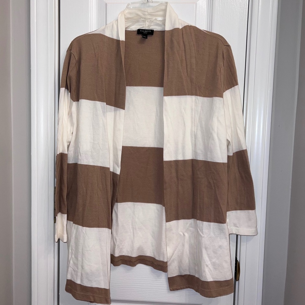 Talbots Petite S Fall Trendy Stripes Open Cardigan Upscale Grannycore Minimalist